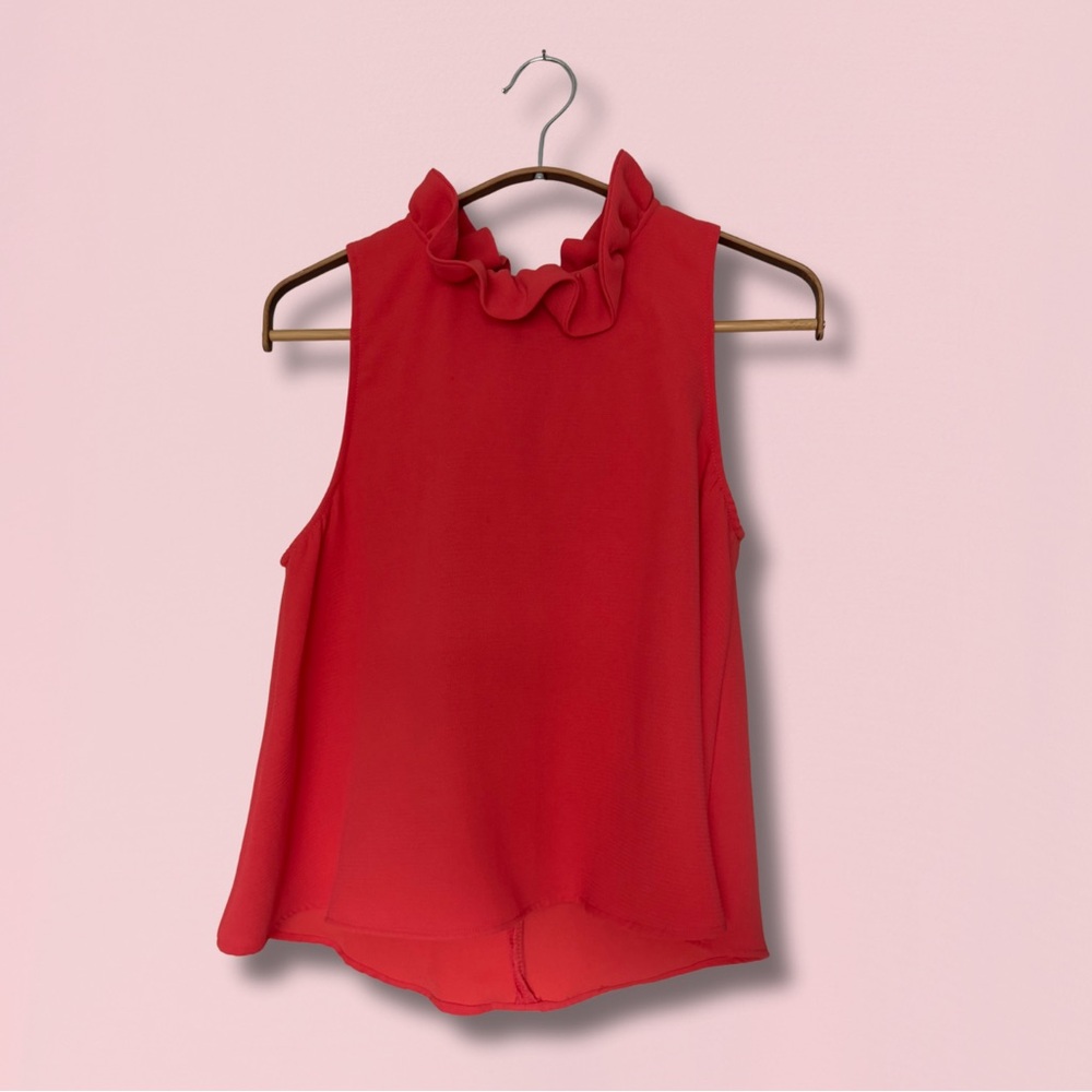 DO+BE Vibrant Coral Ruffled Blouse
